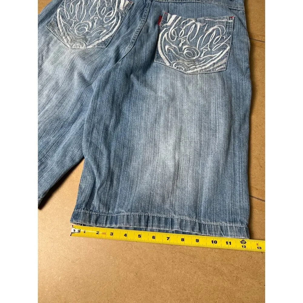 Vtg Y2K Joker Jorts Mens Blue Denim Shorts Baggy Wide Leg Skater 90s Size 38